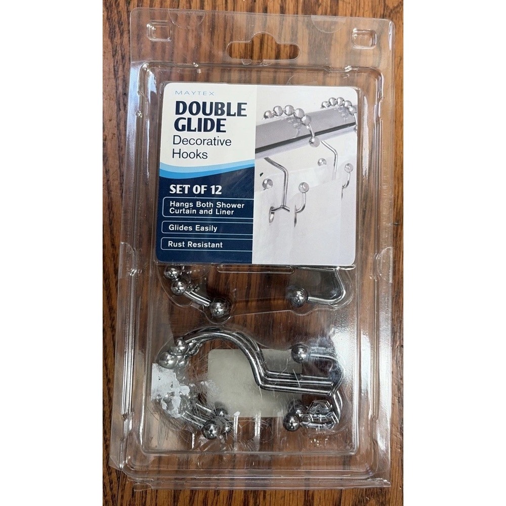 Maytex 12 Pack Double Glide Easy Shower Curtain Hooks Rust Proof Roller Rings